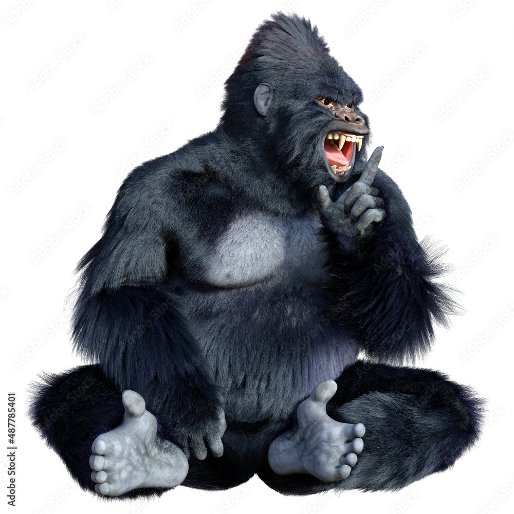 3D Rendering Black Gorilla Ape on White 3D Rendering Black Gorilla Ape on White