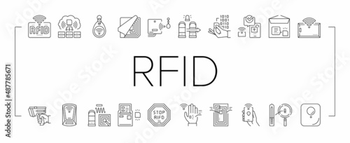 Rfid Chip Technology Collection Icons Set Vector .