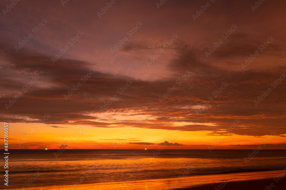 Sunset on beach sea beautiful in nature