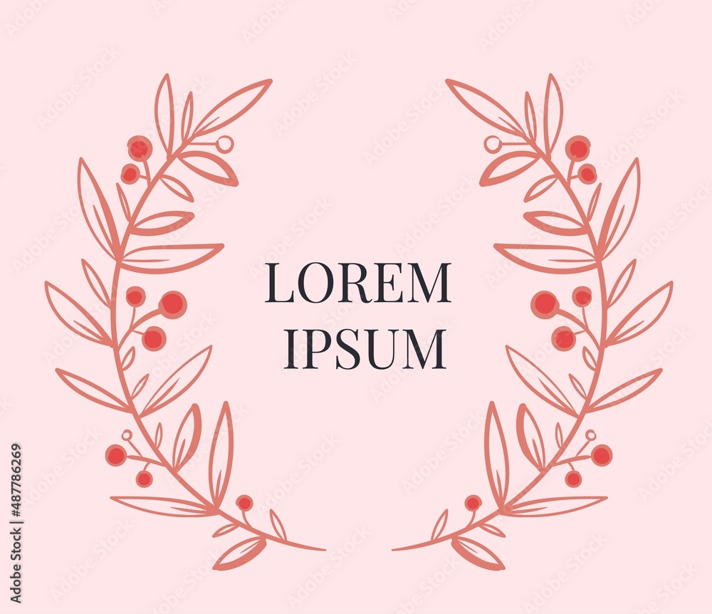 Hand drawn vector Wreath with leaves and Space for Text. Floral Circle frame with leaves for wedding and holiday. Decorative elements for design. Isolated illustration Hand drawn vector Wreath with leaves and Space for Text. Floral Circle frame with leaves for wedding and holiday. Decorative elements for design. Isolated illustration