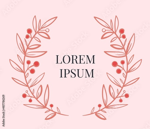 Hand drawn vector Wreath with leaves and Space for Text. Floral Circle frame with leaves for wedding and holiday. Decorative elements for design. Isolated illustration