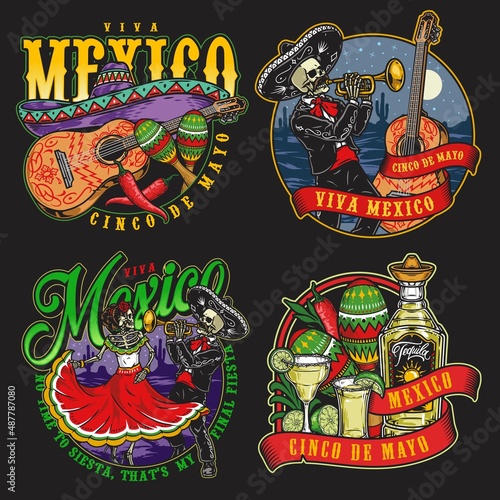 Colorful Mexico round stickers set