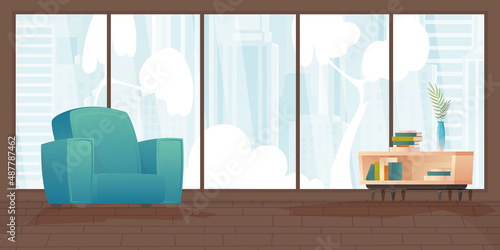 Room With a large panoramic window for your scenes. Cute illustration in flat style.