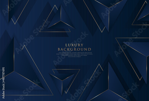 Abstract polygonal pattern luxury golden line with dark blue template background. Premium style for poster, cover, print, banner. Vector illustration © MooJook