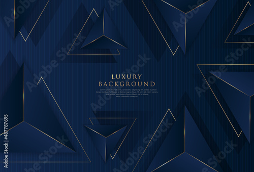 Abstract polygonal pattern luxury golden line with dark blue template background. Premium style for poster, cover, print, banner. Vector illustration