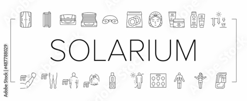 Solarium Salon Tanning Service Icons Set Vector .