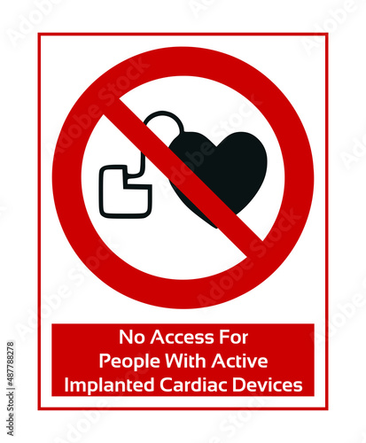People With Active Implanted Cardiac Devices. Prohibition Sign. Forbidden Sign Pictogram. ISO 7010.