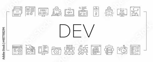 Dev Code Occupation Collection Icons Set Vector .