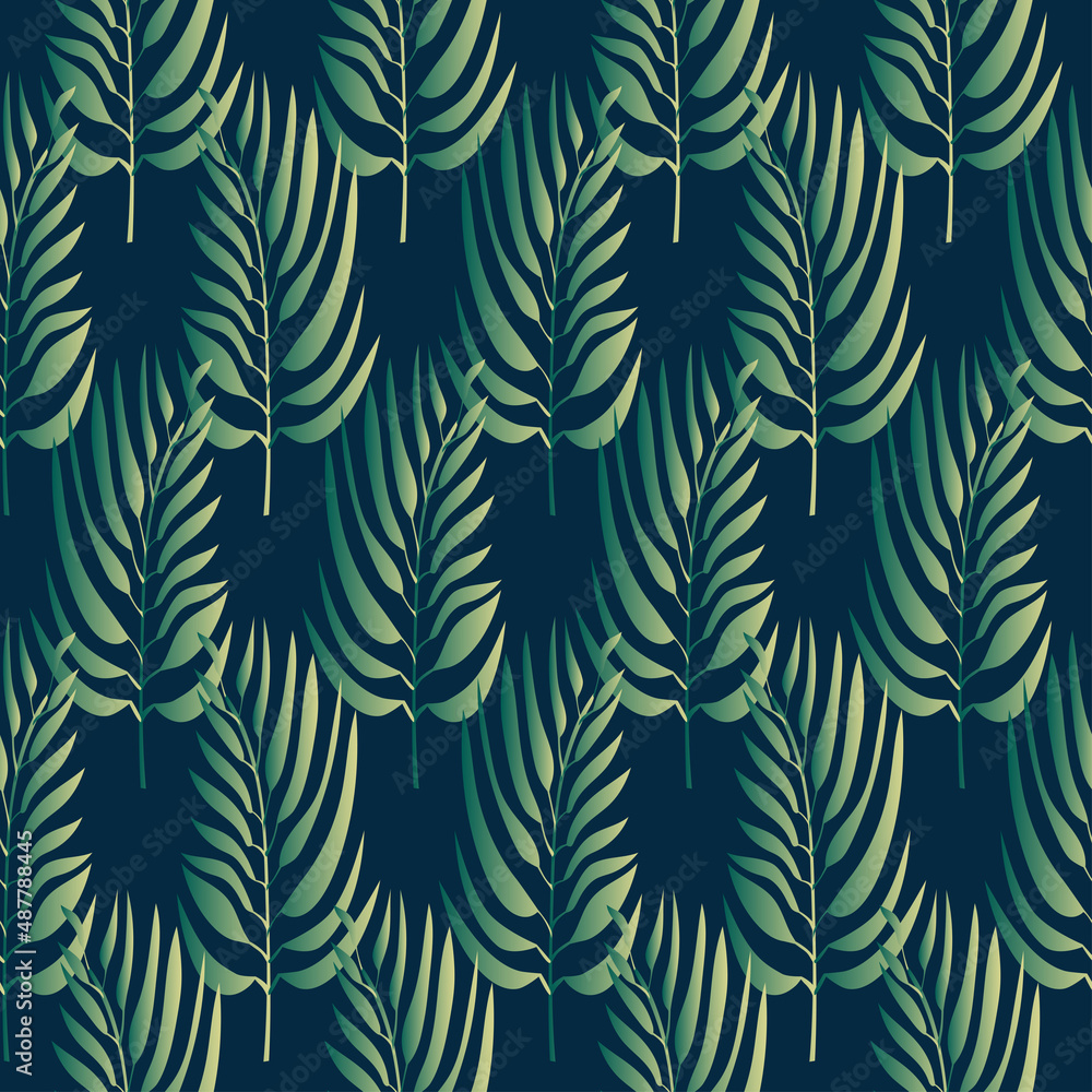 Trendy seamless pattern in natural green tones, abstract tropical leaves, shapes, flowers, hand drawn, vector Trendy seamless pattern in natural green tones, abstract tropical leaves, shapes, flowers, hand drawn, vector