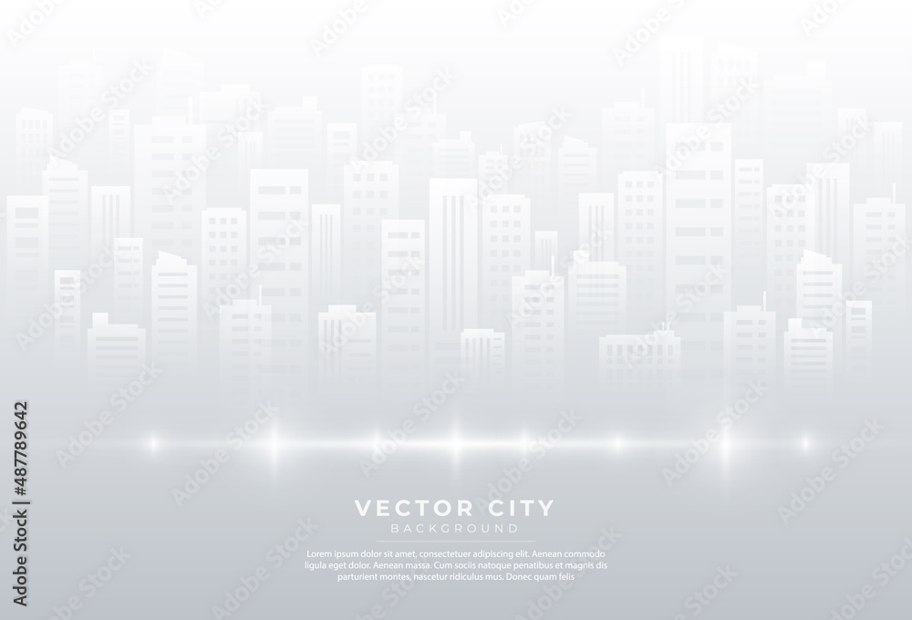 White and grey gradation city landscape pattern background. Buildings silhouette. Template for style modern design. Vector illustration, Used transparency layers of background