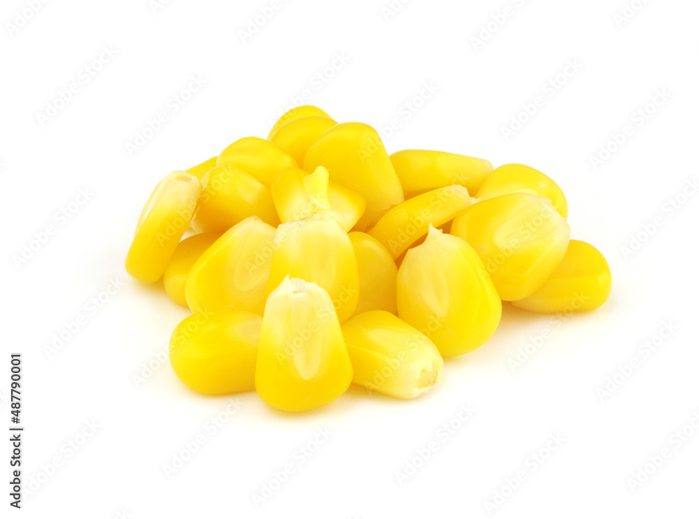 Yellow sweet corn seeds isolated on white background Yellow sweet corn seeds isolated on white background
