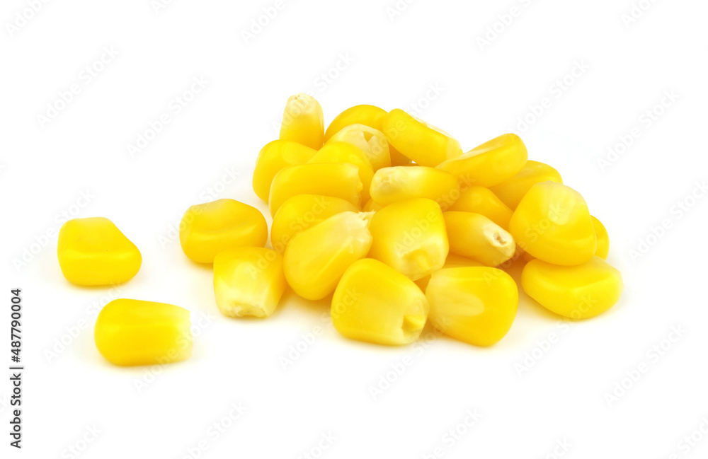 Sweet corn seeds isolated on white background close up Sweet corn seeds isolated on white background close up