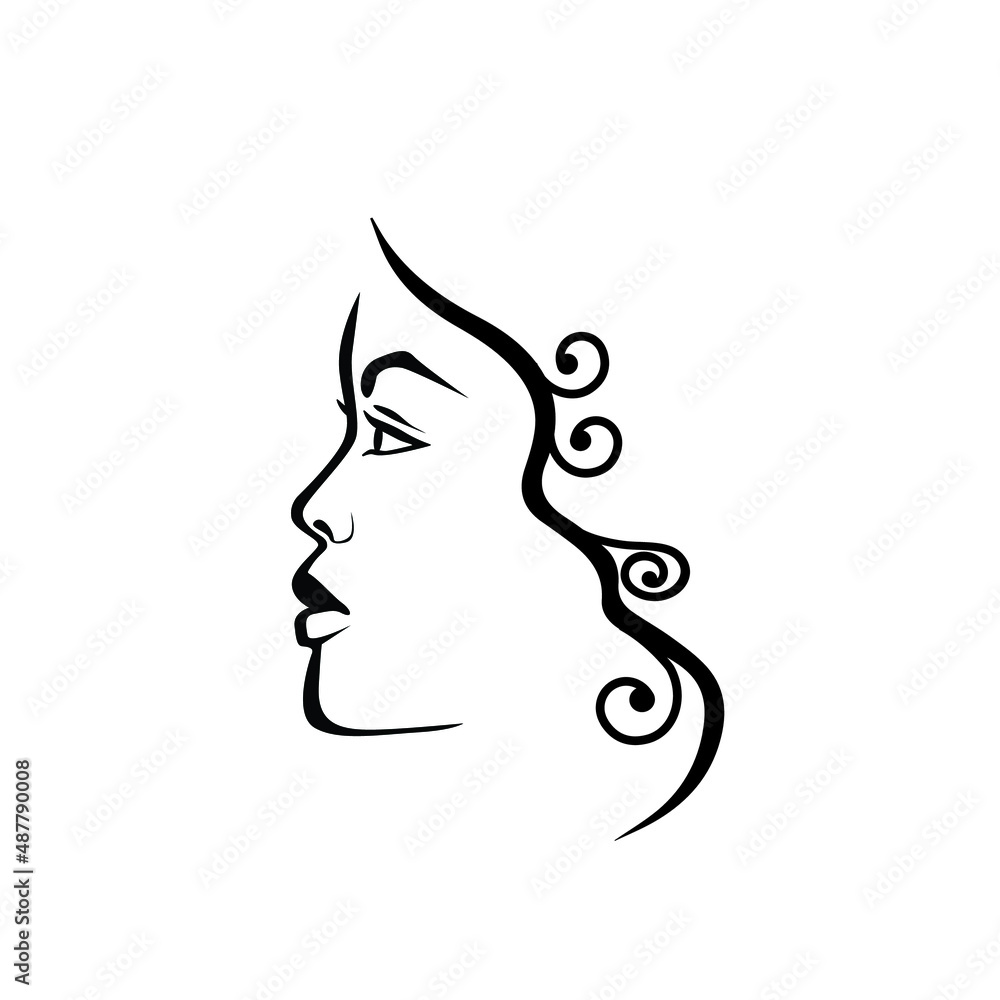 African American Woman face profile line drawing
