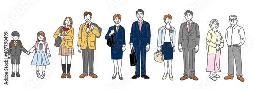 年代別の男女人物のカップルのイラスト