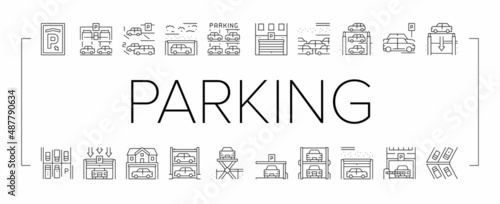 Underground Parking Collection Icons Set Vector .