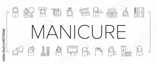Manicure And Pedicure Collection Icons Set Vector .