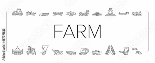 Fotografie, Obraz Farm Equipment And Transport Icons Set Vector .