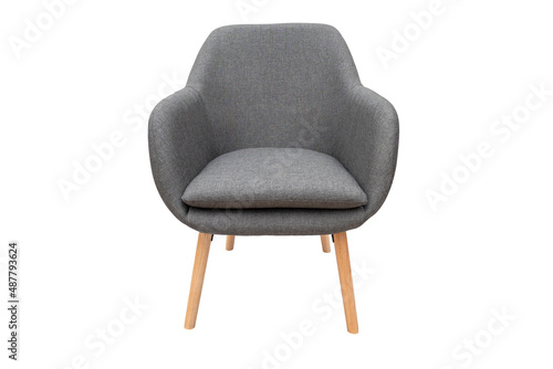 Classic grey armchair isolated on white, front view