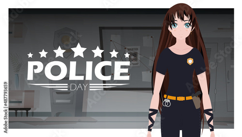 Beautiful policewoman in uniform. vector illustration.