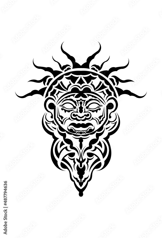 Fototapeta premium Tribal mask. Monochrome ethnic patterns. Black tattoo in Maori style. Isolated. Vector.