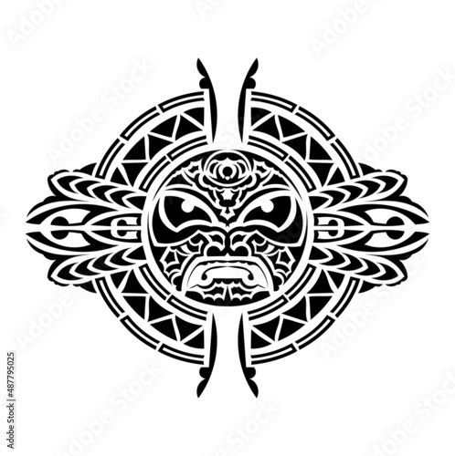 Tribal mask. Traditional totem symbol. Black tattoo in the style of the ancient tribes.