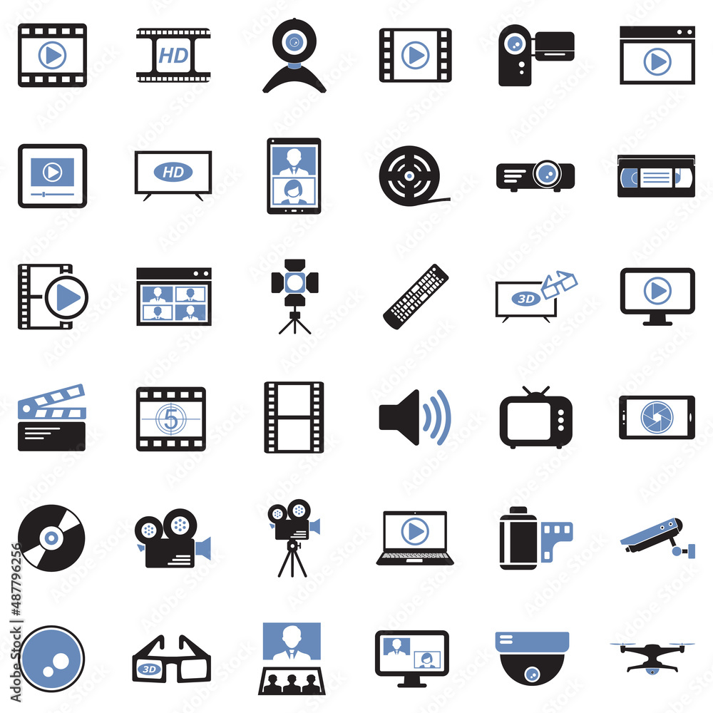 Video Icons. Two Tone Flat Design. Vector Illustration. Video Icons. Two Tone Flat Design. Vector Illustration.