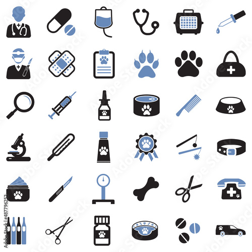 Veterinary Icons. Two Tone Flat Design. Vector Illustration.