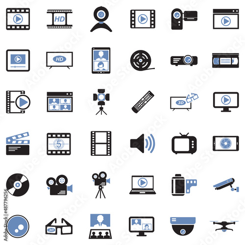 Video Icons. Two Tone Flat Design. Vector Illustration.