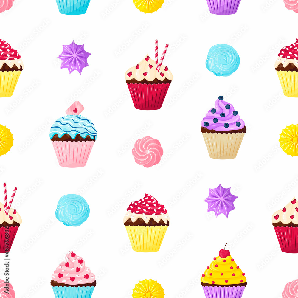 pattern with cute cupcakes and meringues pattern with cute cupcakes and meringues