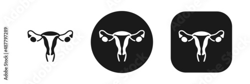 Set of uterus icons. Sign of the uterus in a circle and rounded square, isolated on a white background. Vector illustration of the uterus and the female reproductive system.