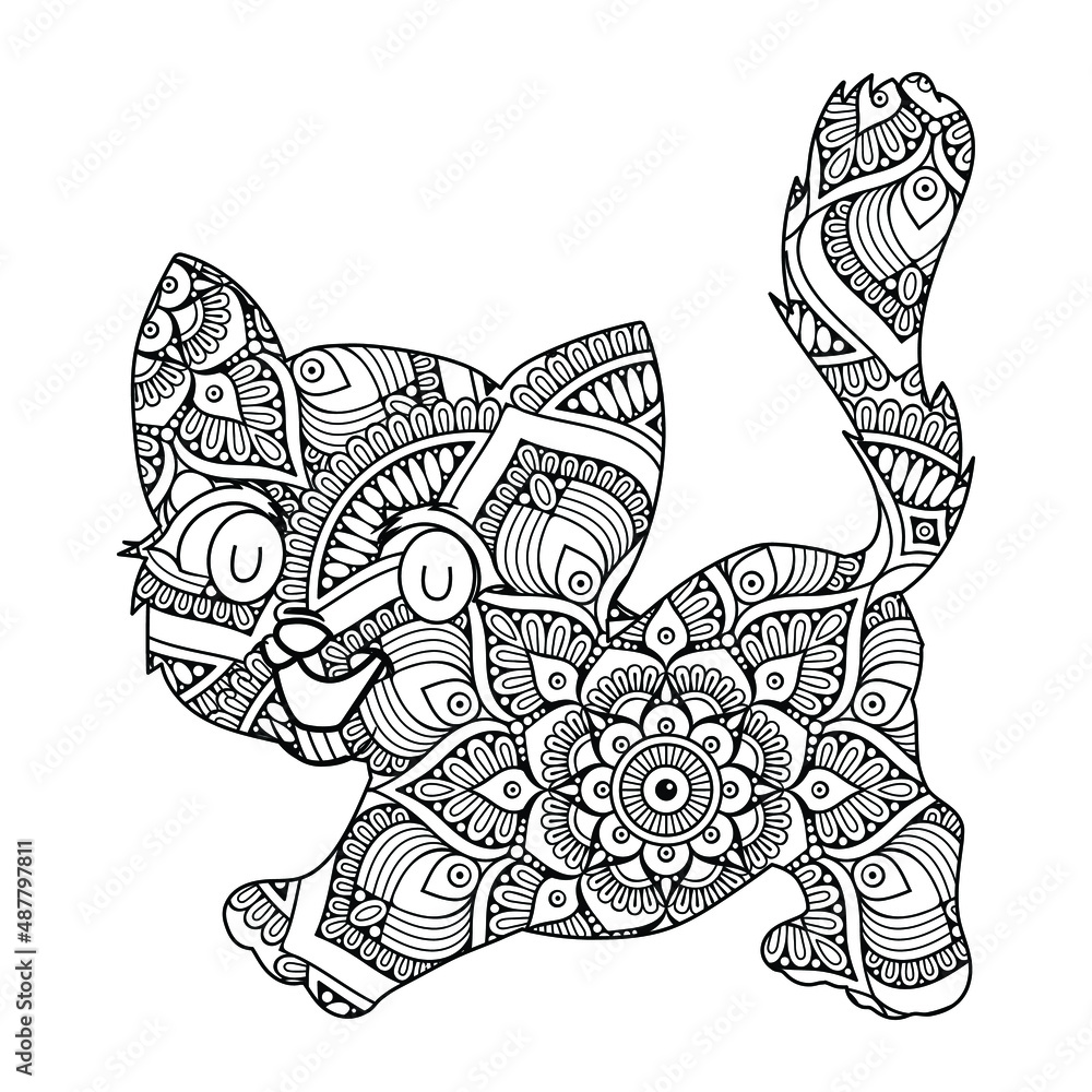 Cat Coloring Page, Cat Line Arts, Mandala Cat Coloring Page, Cat Design