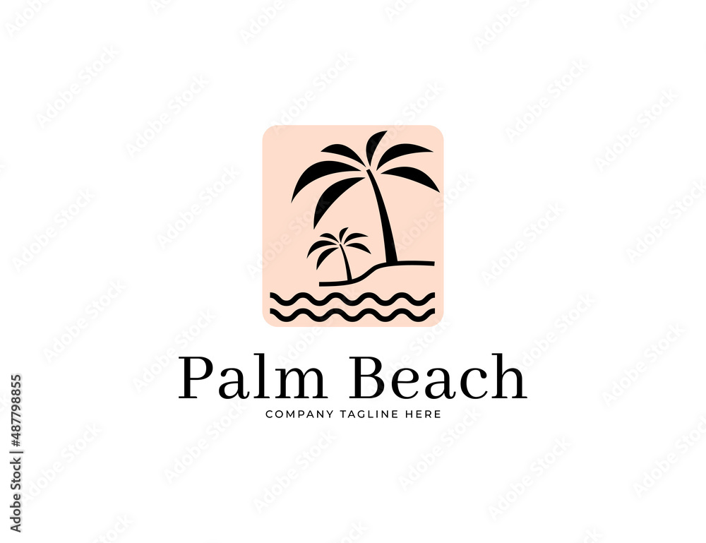 Palm trees with wave logo design template Palm trees with wave logo design template
