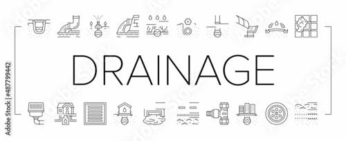 Drainage Water System Collection Icons Set Vector .