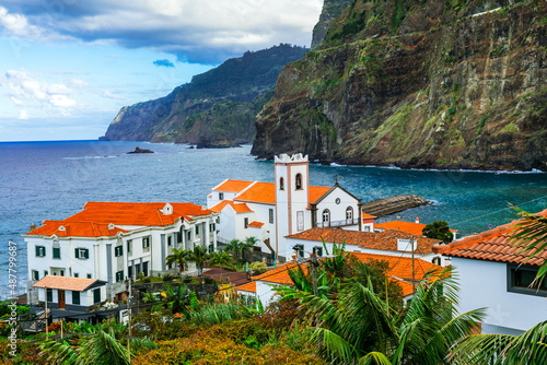 Madeira island scenery. stunning view of beautiful village Ponta Delgada in northern part. Portugal travel