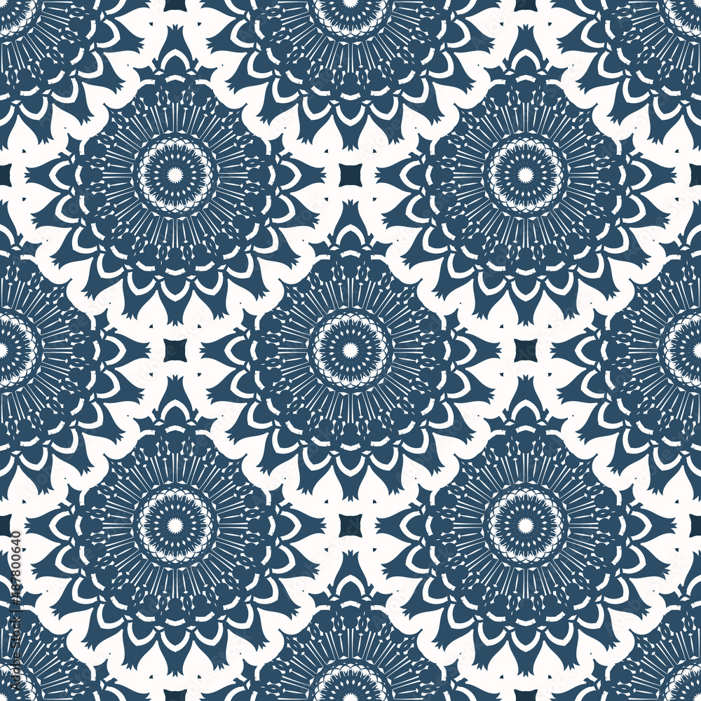 Seamless pattern with retro patterns. Background with white and blue color. Good for wallpaper. Vector.