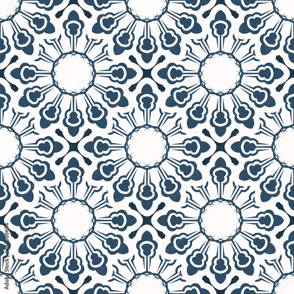 Seamless pattern with retro patterns. Background with white and blue color. Good for wallpaper. Veil illustration.
