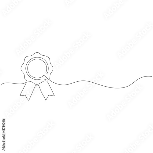Award winning ribbon - first place concept. Continuous one line drawing. Minimalistic vector illustration.