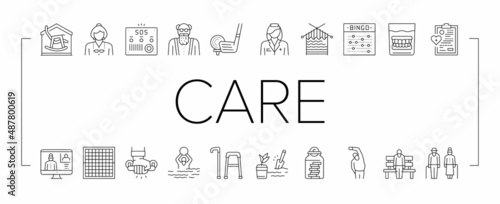 Elderly People Care Collection Icons Set Vector .