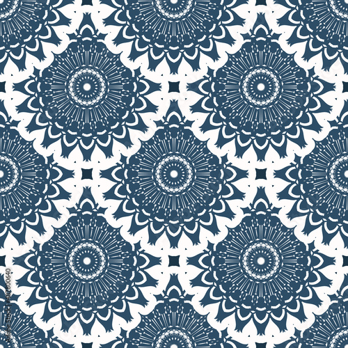 Seamless pattern with retro patterns. Background with white and blue color. Good for wallpaper. Vector.