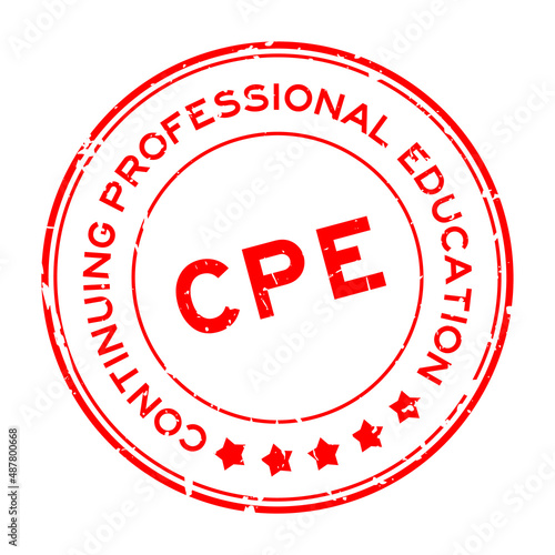 Grunge red CPE Continuing professional education word round rubber seal stamp on white background