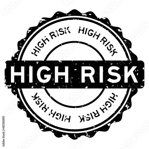 Grunge black high risk word round rubber seal stamp on white background