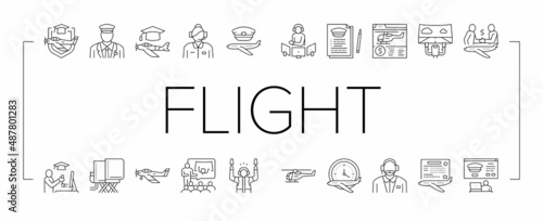 Flight School Educate Collection Icons Set Vector .
