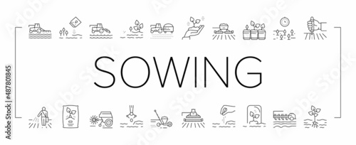 Sowing Agricultural Collection Icons Set Vector .