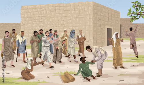 Crowd of Sick People Coming to Jesus for Healing Illustration