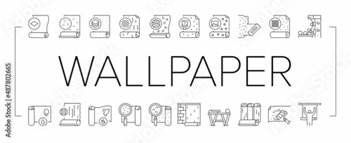 Wallpaper Interior Collection Icons Set Vector .