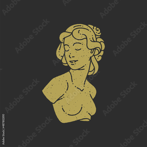 Antique woman goddess bust with naked breast decorative design grunge texture vector illustration