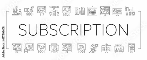 Subscription Content Collection Icons Set Vector .