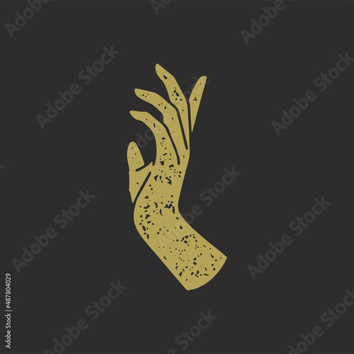 Raised up elegant human hand golden antique grunge texture decorative design vector illustration