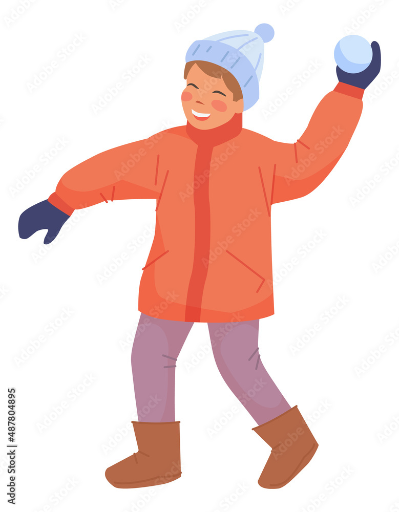 Boy throwing snowball. Winter kid fun activity Boy throwing snowball. Winter kid fun activity