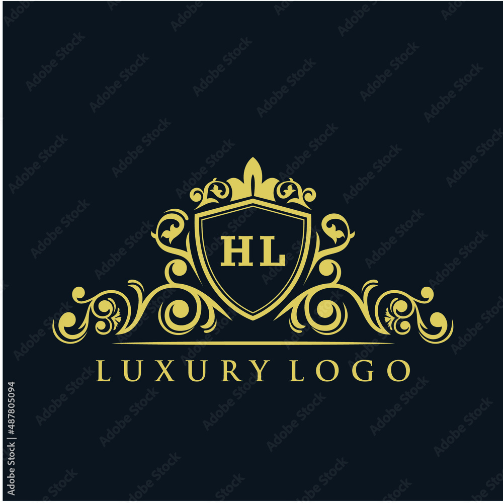 Letter Initial HL with Royal Template. luxury gold vector logo design ...